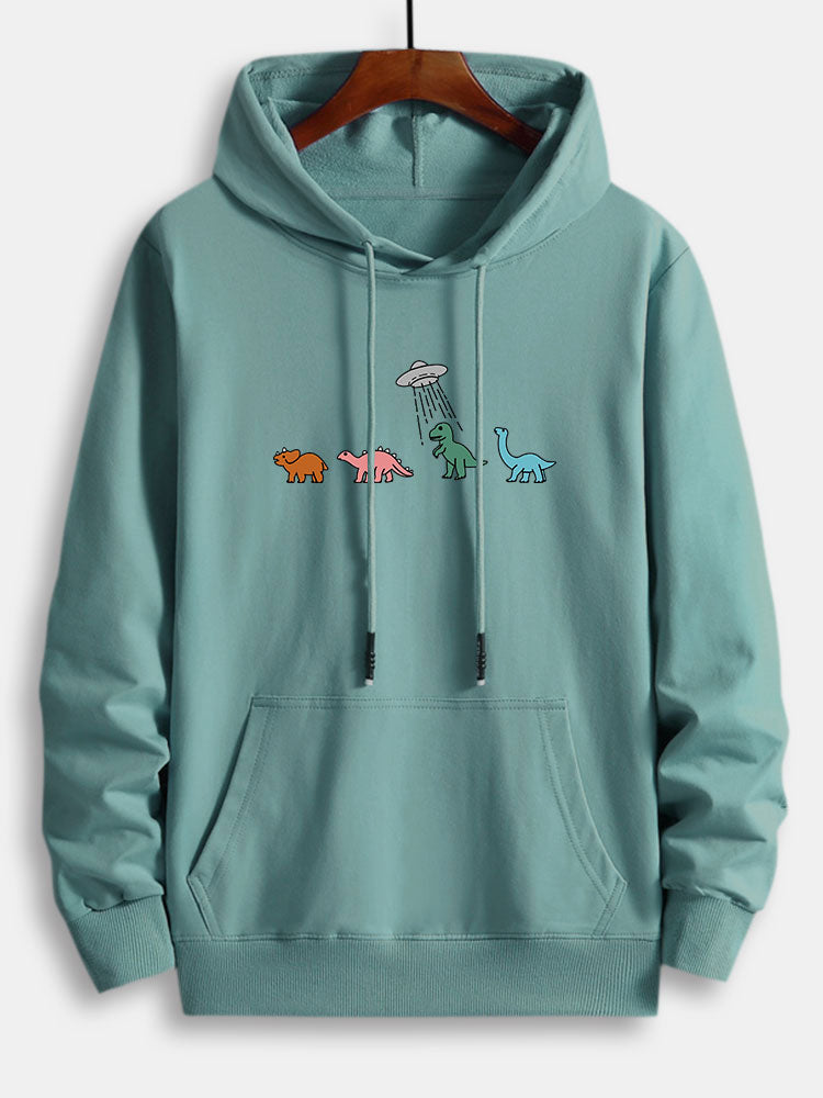 Cartoon Dinosaur Print Cotton Hoodie